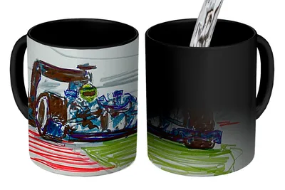 Obrázok produktu pre KitchenYeah® Magický hrnček Magický hrnček Magický Ilustrácia pretekárskeho auta Formule 1 350 ml hrnček na zmenu farby nápad na darček - magický hrnček - fotohrnček - keramické hrnčeky - obrázky - hrnček na kávu
