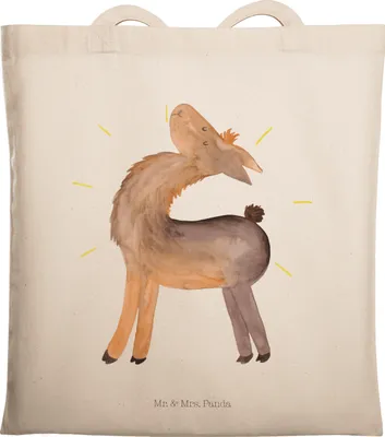 Produktbild von Mr. & Mrs. Panda Tote Bag Lama Stolz - Transparent - Geschenk, Beutel, Lamas, Familie, Family, Hippie, Schultasche, Jutebeutel, Tasche, Jutetasche