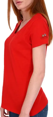 Produktbild von Fruit of the Loom Damen T-Shirt mit V-Ausschnitt mit Vintage-Logo Farbe: rot Größe: S