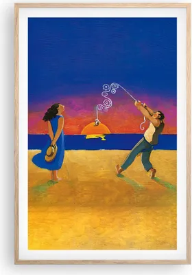 Produktbild von Gerahmtes Poster - Rahmen in heller Eiche - Symbol Liebe Surrealismus - 61x91,5 cm - Wand Bild - Wanddeko - Wandbilder - Kunstposter - Wandposter - Bilderrahmen - Bilder - Kunstdruck - P2NPA61x91-4411