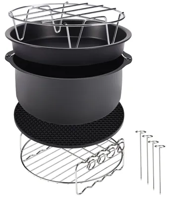 Produktbild von MONZANA® Heißluftfritteuse Zubehör XL 6,5L Fritteuse Set 9tlg mit Brotbackkorb Pizzapfanne Silikonpfanne Grillrost Spieße
