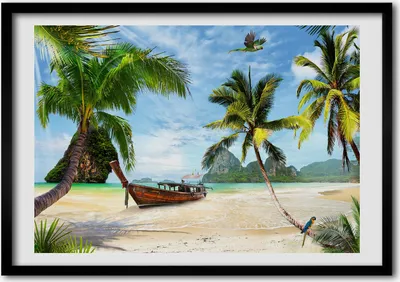 Produktbild von Bild - Bilder - Bilderrahmen - 70 cm x 50 cm - MDF-Rahmen, Wandkunst Palmen am Strand