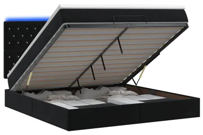 Obrázok produktu pre Postel s úložným priestorom a LED osvetlením, čierna, 160 x 200 cm, potiahnutá zamatom