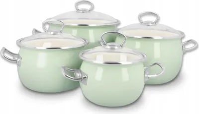 Produktbild von Kuketo | Topfset 8-teilig - Pastellgrün - Emaille - Induktionsgeeignet - Hygienisch und Praktisch