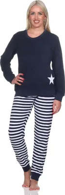 Produktbild von Normann Damen Frottee Schlafanzug langarm mit Bündchen in Sterne Optik - auch in Übergröße ; navy , 36