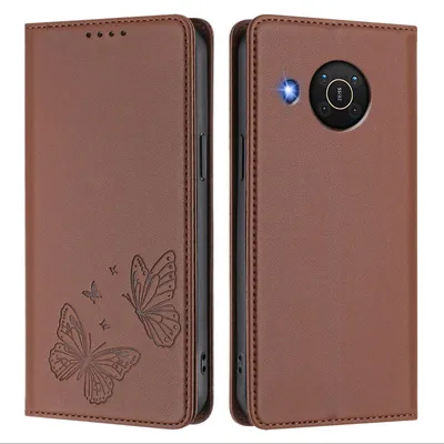 Obrázek produktu pro Kožené pouzdro pro Nokia X20 /Nokia X10, motýlí ražbou, peněženkové flip pouzdro se stojánkem Hnědá