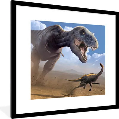Produktbild von MuchoWow® Gerahmtes Poster Dino - Wildlife - Zeichnung - Kinder - Kinder - Kinder 40x40 cm - Poster mit Schwarzem Bilderrahmen Wandposter Rahmen Foto Bilder - Poster - Plakat im Rahmen