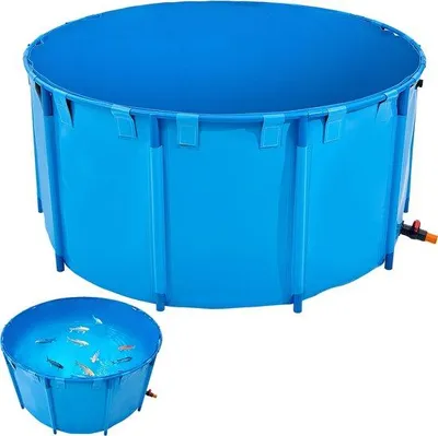 Produktbild von Blauer PVC-Teich, 818 Liter Fassungsvermögen, Opvoubarbarer Koi-Teich, Rundes Aquarium mit stabilen Rahmen und Ablassventil.