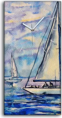 Produktbild von Küche Wohnzimmer Wand Leinwand Uhr Quarz 30x60 Malerei Boote Wasser Himmel blau - weiße Hände