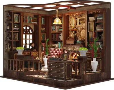 Image de Habarri | DIY Book Nook - Bureau de Holm - Puzzle 3D - Kit maison miniature avec meubles et lumière LED - Kit coin de livre