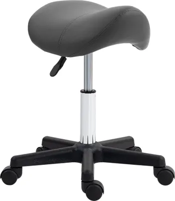 Produktbild von Drehbarer Rollhocker mit Sitz in Sattelform, höhenverstellbar, Kunstleder grau 48x47x45-59cm
