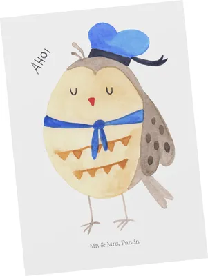 Produktbild von Mr. & Mrs. Panda Postkarte Eule Matrose - Weiß - Geschenk, Freundin, Postkarten, Grußkarte, Fotokarte, Ansichtskarte, Owl, Ehe, Ansichtskarten