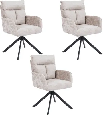 Produktbild von HOME DELUXE Esszimmerstuhl mit Armlehne ALUNA Chenille - 3er Set Beige I Küchenstuhl, Polsterstuhl, Designstuhl, Armlehnstuhl, Armlehne, Lehne, Gepolstert, Edel, Modern, Retro, Hochwertig, Weich, Stilvoll, Pflegeleicht, Wohnzimmer, Drehfunktion