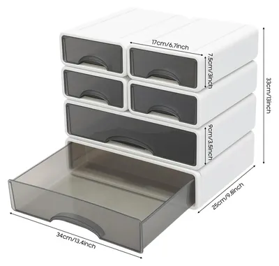 Produktbild von Schreibtisch Organizer - 6-Schubladen stapelbare Aufbewahrungsbox - PP Kunststoff - für Kosmetik & Bürobedarf - weiß