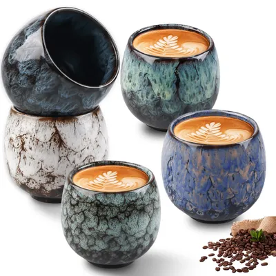 Produktbild von Espressotassen-Set, 5 Stück - 110 ml - Aus Keramik - Elegantes Design - Geeignet für Espresso/Tee - Kaffeetasse