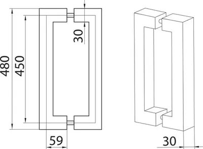 Zdjęcie produktu dla INOX uchwyt kwadratowy dwustronny B-Harko 30x30x450x70 matowy, stal nierdzewna SS 304, zestaw wkrętów