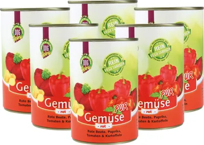 Produktbild von 6 x 410 g Schecker Nassfutter - 100% Gemüse Pur - Rot - frei von Getreide, Fleisch und Zusatzstoffen