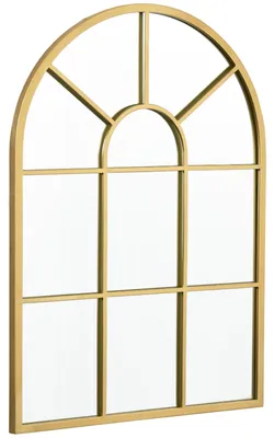 Produktbild von Fensterspiegel mit gewölbtem Metallrahmen Wandspiegel Gold Dekospiegel 70 x 50 cm für Flur Wohnzimmer Schlafzimmer