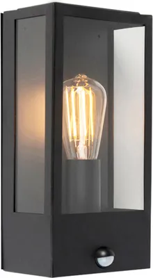 Produktbild von QAZQA - Modern Außen Wandleuchte schwarz mit Bewegungsmelder IP44 - Rotterdam 1 I Außenbeleuchtung - Edelstahl Rechteckig - LED geeignet E27