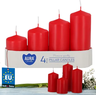 Produktbild von KOTARBAU® Stumpenkerzen Säulenkerzen Blockkerzen Set 4 Stück Rot