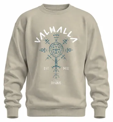 Imagen del producto de Sudadera con cuello redondo, diseño "Vegvisir" vikingo, runas nórdicas, símbolo de Odín, estilo natural, talla XXL