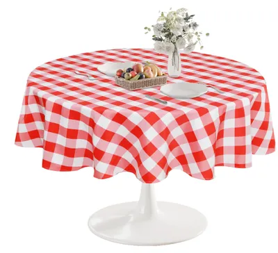 Productafbeelding van Ronde tafelkleden van 140 cm voor buiten, afwasbaar en weerbestendig, vlekbestendig en waterdicht tafelkleed voor kerst, picknick, de eethoek, de tuin en bruiloften, verkrijgbaar in rood en wit