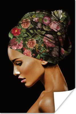 Produktbild von MuchoWow® Poster Frau - Kopftuch - Blumen 40x60 cm - Plakate für die Wand - Poster Babyzimmer