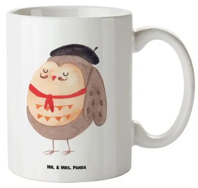 Produktbild von Mr. & Mrs. Panda Pott Eule Frankreich - Weiß - Geschenk, La Vie Est Belle, Keramiktasse, Große Teetasse, Französisch, Riesentasse, steingut tasse, Stolz