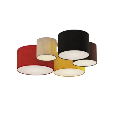 Produktbild von Lindby Deckenleuchte Laurenz, 5-flg., rot/gelb, Textil