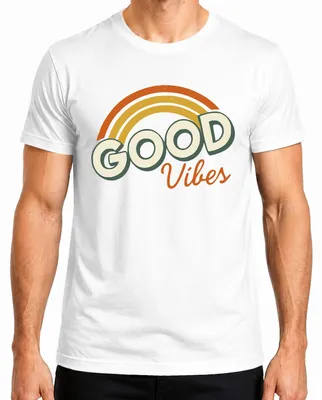 Produktbild von Good Vibes Retro Regenbogen Vintage 70erJahre Hippie Boho Sommer Herren T-Shirt, Weiß, 3XL