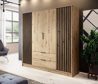 Obrázek produktu pro Čtyřdveřová skříň MARFA - šířka 206 cm, dub artisan / černá