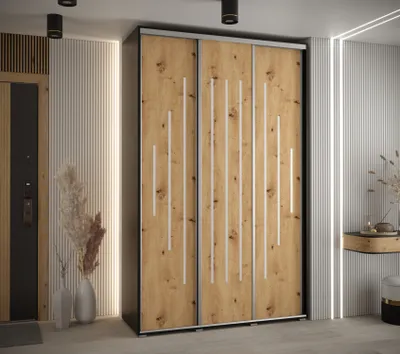 Produktbild von Kleiderschrank ASIRI 12 - 160/60 cm, Schwarz / Artisan-Eiche / Silber