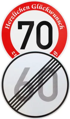 Produktbild von Original 2 x Verkehrszeichen zum 50 Geburtstag Nr. 274-70 70 km/h und Nr. 278-60 Ende 60 km/h Straßenschild Verkehrsschild Schilder Geburtstagsschild