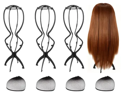 Produktbild von CVASNF 4 Stück 50cm Perückenständer mit Perückennetz, Faltbar Perückenkopf Einstellbar Plastik Perückenständer Langhaar Perückenhalter Geeignet zum Ausstellen Aufbewahren und Trocknen von Perücken