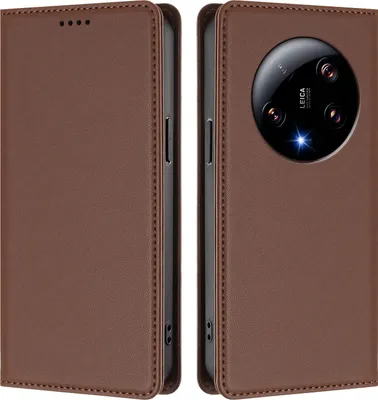 Image de Etui en cuir pour Xiaomi 13 Ultra, étui magnétique en cuirPolyuréthaneavec support Marron