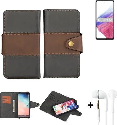 Produktbild von K-S-Trade Handyhülle Schutzhülle Bookstyle Wallet-Case kompatibel mit Samsung Galaxy A53 5G + earphones Bumper rundumschutz schwarz-braun 1x