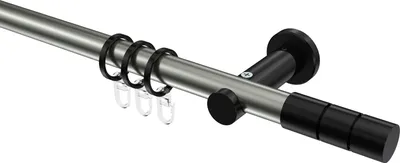 Produktbild von Interdeco Gardinenstange / Vorhangstange Edelstahl-Optik / Schwarz, Typ Platon Elanto (Rillenzylinder), 20 mm Ø 1-läufig, 420 cm