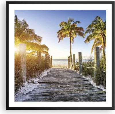 Produktbild von Gerahmtes Poster - Schwarzer Rahmen - Strand Palmen Fußgängerbrücke - 60x60 cm - Wand Bild - Wanddeko - Wandbilder - Wandposter - Bilderrahmen - Bilder - Kunstdruck - Wandbild - P2BAC60x60-4171