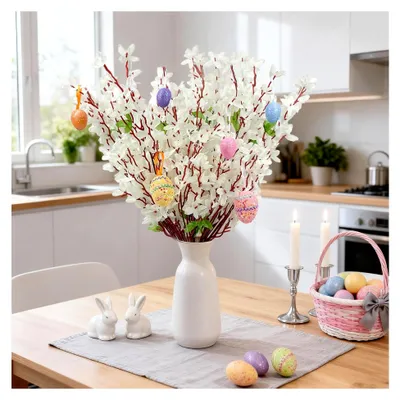 Produktbild von 2 Stück Künstliche Forsythienblüten mit Ostereiern für Frühlings- und Osterdekoration