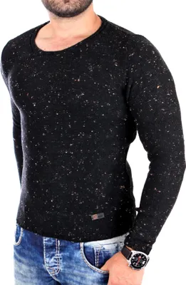 Produktbild von Reslad Strickpullover Herren Crewneck melierter Pullover RS-3105 Schwarz XL