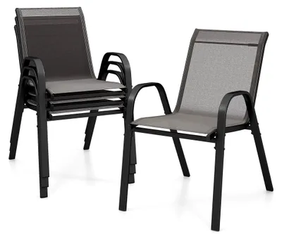Produktbild von Stapelbare Gartenstühle 4er Set, Hochlehner aus Textilene & Metall, Balkonstuhl mit Armlehnen, Gartensessel 150 kg belastbar, Terrassenstühle Outdoor 56x70x84 cm