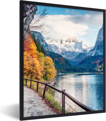 Produktbild von MuchoWow® Gerahmtes Poster Berge - See - Weg - Natur - Wasser 60x80 cm - Poster mit Schwarzem Bilderrahmen Wandposter Rahmen Foto Bilder - Premium - Wanddeko Wohnzimmer
