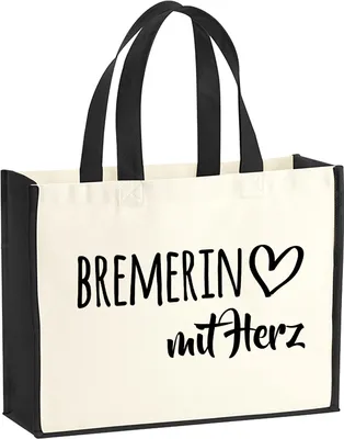 Produktbild von Huuraa Jutetasche Bremerin mit Herz 21 Liter Black Jute und Baumwolle Einkaufstasche Geschenkidee