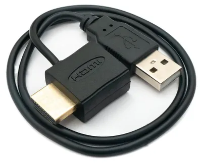 Produktbild von System-S HDMI Kabel 50 cm 1.4 Stecker zu Buchse mit USB 2.0 Typ A Stecker Adapter Schwarz