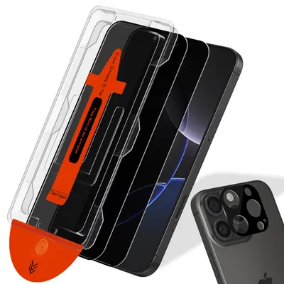Obrázok produktu pre 2-balenie iPhone 16 Pro Ochranné sklo na displej Privacy & 1-balenie ochrana objektívu - Tvrdené sklo | [Automatická inštalácia] - Bez bublín