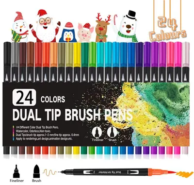 Dual-Tip-Pinselstifte 24 Farben Brush Fineliner Kunstmarker