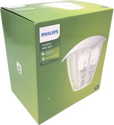 Productafbeelding van Philips myGarden Wandlamp Creek, 60W E27, zonder lamp, Buitenverlichting voor aan de muur, Wit, Metaal, IP44, Geschikt voor terras, tuin, Beschermingsklasse II