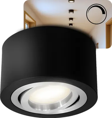 Produktbild von SSC-LUXon LANTI Deckenspot schwarz silber rund schwenkbar – Leuchte mit fourSTEP LED dimmbar 4W neutralweiß – Strahler für Küche & Flur