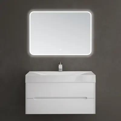 Produktbild von doporro Waschbeckenunterschrank Waschtisch mit Unterschrank Wandmontage in länzend weiß, BTH: 100x48x56 cm, inkl. Mineralguss-Waschbecken Yoga
