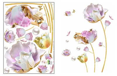 Produktbild von 3D-Blumen-Wandtattoos, goldene Tulpen, florale Wandaufkleber für Wohnzimmer, Schlafzimmer, TV-Wand, Hintergrunddekoration